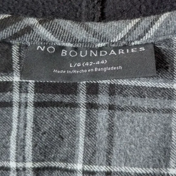 No Boundaries Hooded 100% Cotton Gray Black Plaid Long Sleeve Shacket 42-44 L - Picture 8 of 9